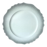 Portaplato Blanco Borde Escarchado Plateado