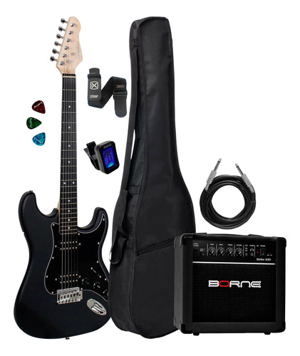 Guitarra Giannini Escudo Preto + Acessórios + Cubo G30 Preto