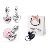 Charm Colgante Corazón Rosa Mom Te Amo Mamá 100% Plata + Set