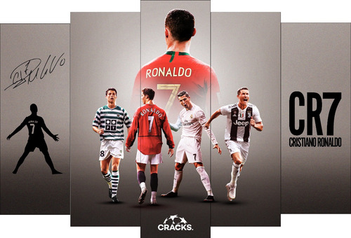 Cr7 El Bicho Futbol Real Cuadros 5 Partes 70x50