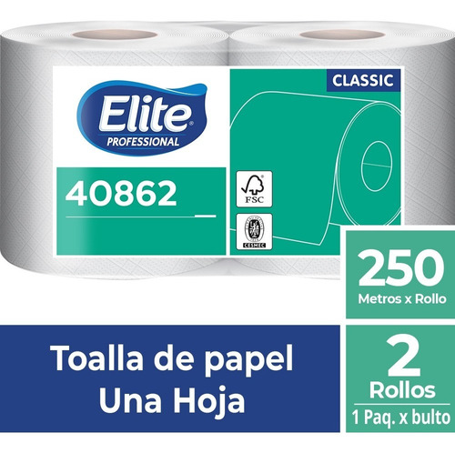 Toalla De Papel Rollo Marca Elite 2 X 250 Mt Cod 40862