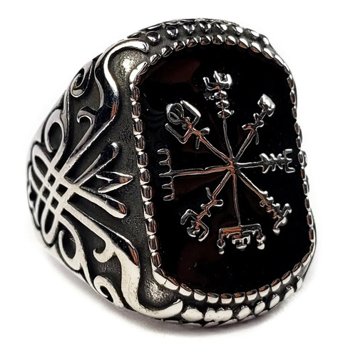 Anillo Vegvísir Amuleto Brújula Nórdica Acero Inoxidable