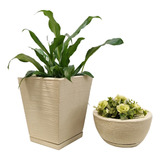 Kit Vaso Quadrado + Bacia Planta Flor Decorativo + Prato