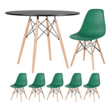 Mesa Jantar Eames Wood 100 Cm 5 Cadeiras Eiffel Coloridas Cor Da Tampa Mesa Preto Com Cadeiras Verde Escuro