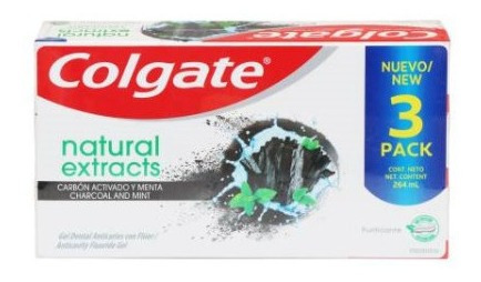 Crema Colgate Natural Extracts Carbón Activado Y Menta 3 Pzs