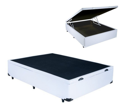 Base Para Cama Box Casal Branco Com Baú Corino (47x138x188)