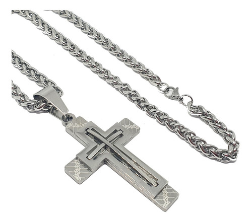 Cordão Grosso 80 Cm Pingente Cruz Crucifixo Masculino Aço 