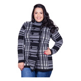 Sobretudo Feminino Casaco De Inverno Xadrez Com Botões