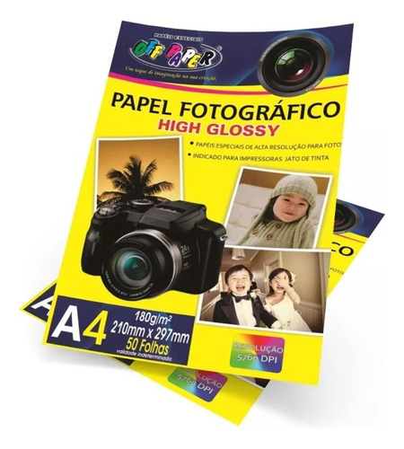 Papel Foto Fotográfico High Glossy 180g A4 Off Paper 50 Unid