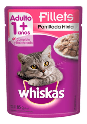 Alimento Whiskas 1+ Whiskas Gatos S Para Gato Adulto Todos Los Tamaños Sabor Fillets Parrillada Mixta En Sobre De 85g