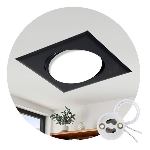 Spot Embutir Pvc Cuadrado Ar111 Blanco Negro Se-118cp