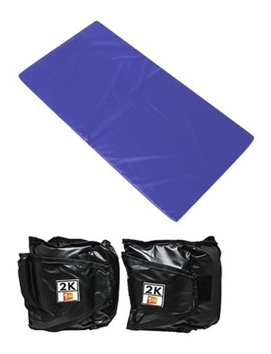 Kit Colchonete Azul+ Par De Caneleira De Peso 2kgs Cor Azul