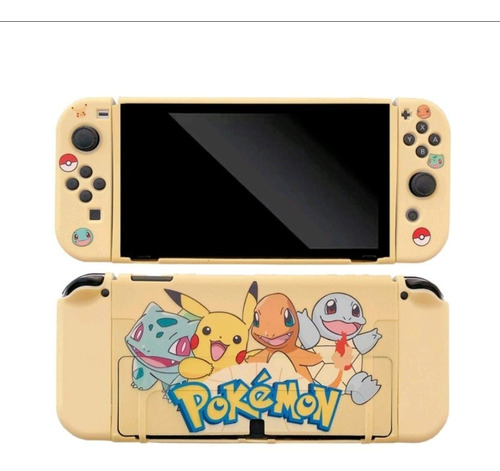 Kit Capa Case Silicone Nintendo Switch Oled Pokemon Pikachu