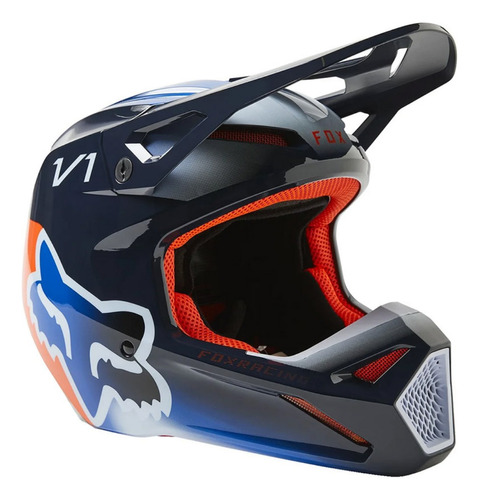 Casco Fox Racing V1 Toxsyk Azul Naranja Motocross Enduro Mx 