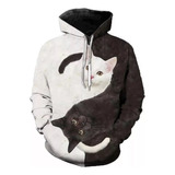 Sudadera Con Capucha Estampada En 3d De Gato Blanco Y Negro