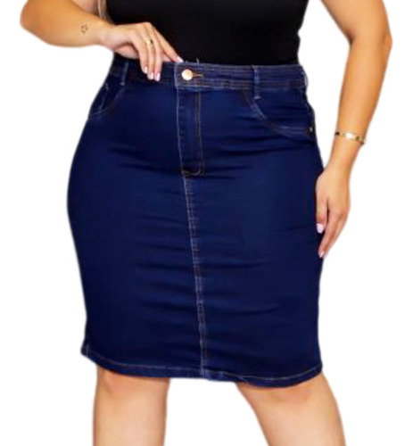 Saia Jeans Feminina Plus Size Moda Evangélica Lycra Longa 