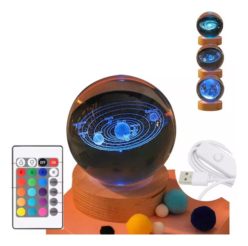 Lámpara De Noche Led Crystal C Ball 3d/control Remoto