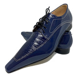 Sapato Masculino Italiano Em Couro Azul Escuro  Ref:451