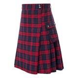 Men's Lattice Pattern Pleated Skirt With Pocket