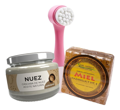 Kit Exfoliante Facial De Nuez + Jabón De Miel + Cepillo