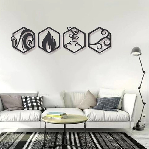 Cuadro 4 Elementos Calado Mdf Pared Decorativo Hogar