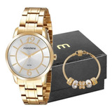 Kit Relógio Feminino Mondaine Dourado Berloque 99574lpmvde1k