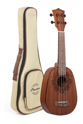 Ukelele Soprano Bamboo Madera Grabada Funda / Bu-21 Honolulu