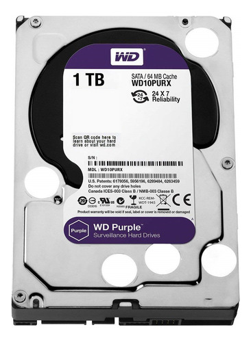 Disco Rigido 1tb Purple Western Digital Dvr Vigilancia Sata Color Plata/negro