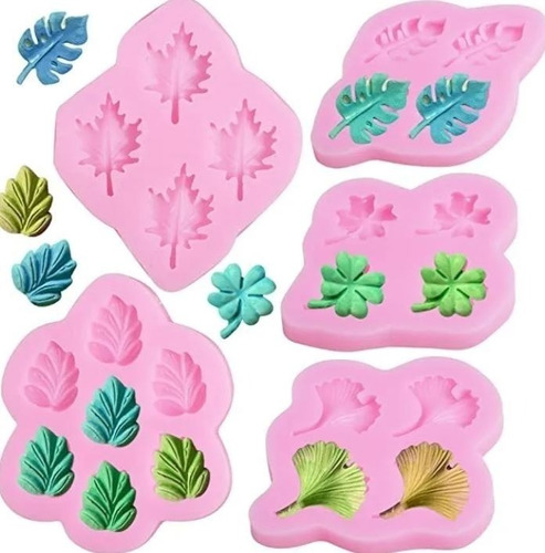 Set X 5 Molde Silicona Hojas Tropical Mons Fondant Porcelana