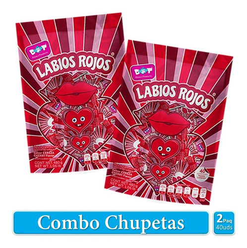 Chupetas Corazones - Brochita Pinta Lengua 2 Pack X40uds