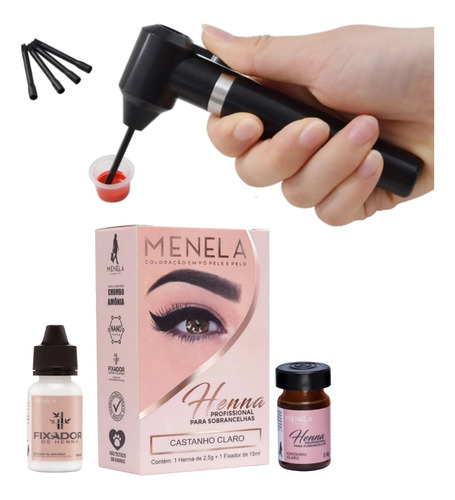 Kit Sobrancelha Henna Menela E Mixer Misturador Pigmentos