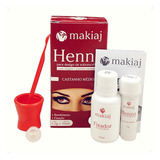 Kit Henna Makiaj Sobrancelha Necessaire Mixer Pincel Lapis Cor Castanho Médio