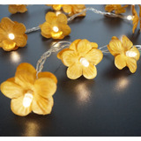 Luminária Fio De Luz Com Flores Douradas Bivolt Cor Da Cúpula Dourada Cor Da Estrutura Dourada