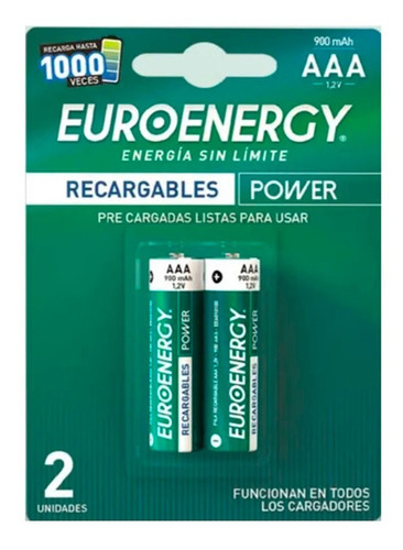 Pilas Recargable Aaa Euroenergy 900 Mah Blister X 2 Pilas