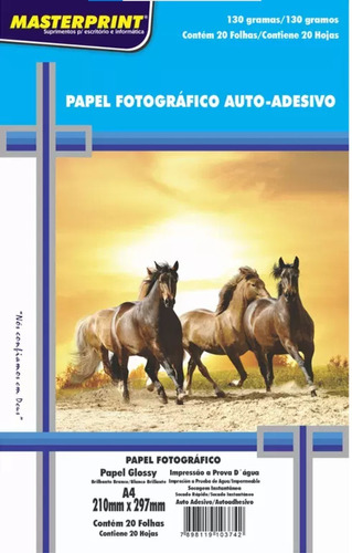 Papel Fotográfico Auto Adesivo A4 130g 20 Folhas Masterprint