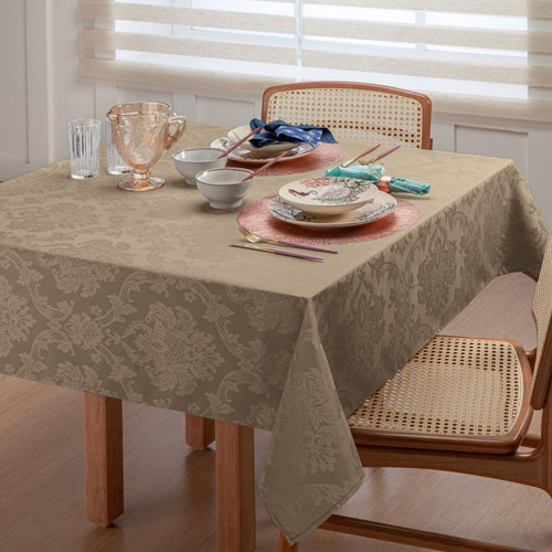 Toalha De Mesa Jacquard Sala Jantar 4 Lugares Luxo Quadrada