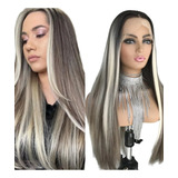 Front Lace Castanho Luzes Mechas Loira Longa Lisa Repicada 