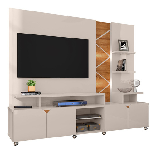 Estante Home Theater Cross Para Tv Off/amêndoa - Lukaliam