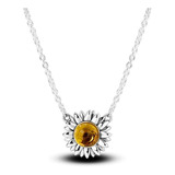 Collar Cadena Mujer Dije Girasol Con Cristal En Plata 925