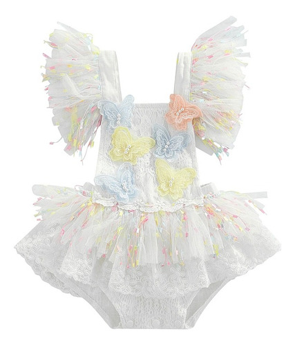 Romper  Vestido Pañalero De Encaje Para Bebé Niña Mariposas