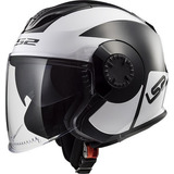 Casco Abierto Moto Ls2 570 Verso Mobile Negro Blanco