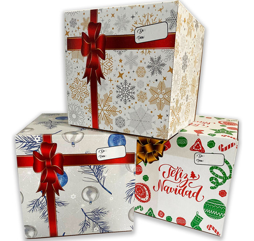 Caja De Regalo Navidad 20x20x20 Cartón Set De 12 Piezas 