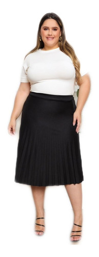 Saia Feminina Midi Plissada Tendência Plus Size G4 G5 G6