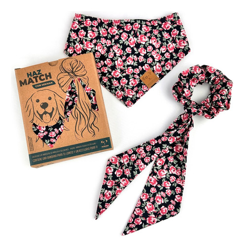 Mikhan Match Dúo Bandana Perro + Scrunchie Humano Flores 2xl