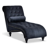 Chaise Lounge De Terciopelo Y C/almohada, Negro; Paddie