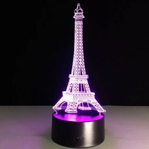 Lampara Nocturna 3d Led Torre Eiffel 7 Colores Touch Color De La Estructura Blanco