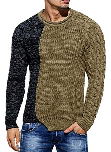2021 Men's Fashion Color Blocking Round Neck Sweater .