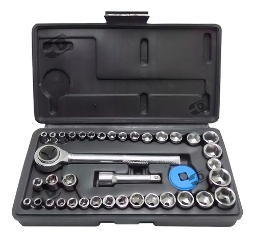 Kit 40 Peças Chave Catraca Reversível Com Maleta 1/4 E 3/8 Cor Preto