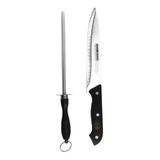 Set Asado Acero Inoxidable Cuchillo Parillero Chaira Oferta 