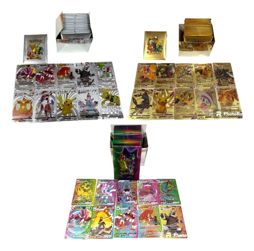 Cartas Pokemon Doradas Multicolor Plateadas Sobre X10 Unid
